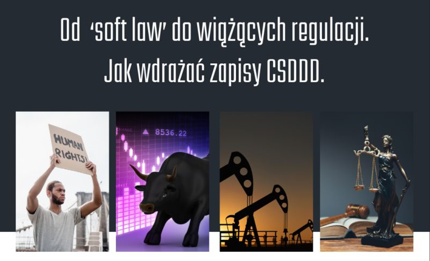 Bez tytułu Polski Instytut Praw Człowieka i Biznesu | Konferencja międzynarodowa „Od soft law do wiążących regulacji. Jak wdrażać i egzekwować CSDDD”, 26.1.2024