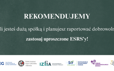 Polski Instytut Praw Człowieka i Biznesu | Polski Instytut Praw Człowieka i Biznesu rekomenduje uproszczone standardy ESRS dla dużych spółek raportujących dobrowolnie Polski Instytut Praw Człowieka i Biznesu rekomenduje uproszczone standardy ESRS dla dużych spółek raportujących dobrowolnie